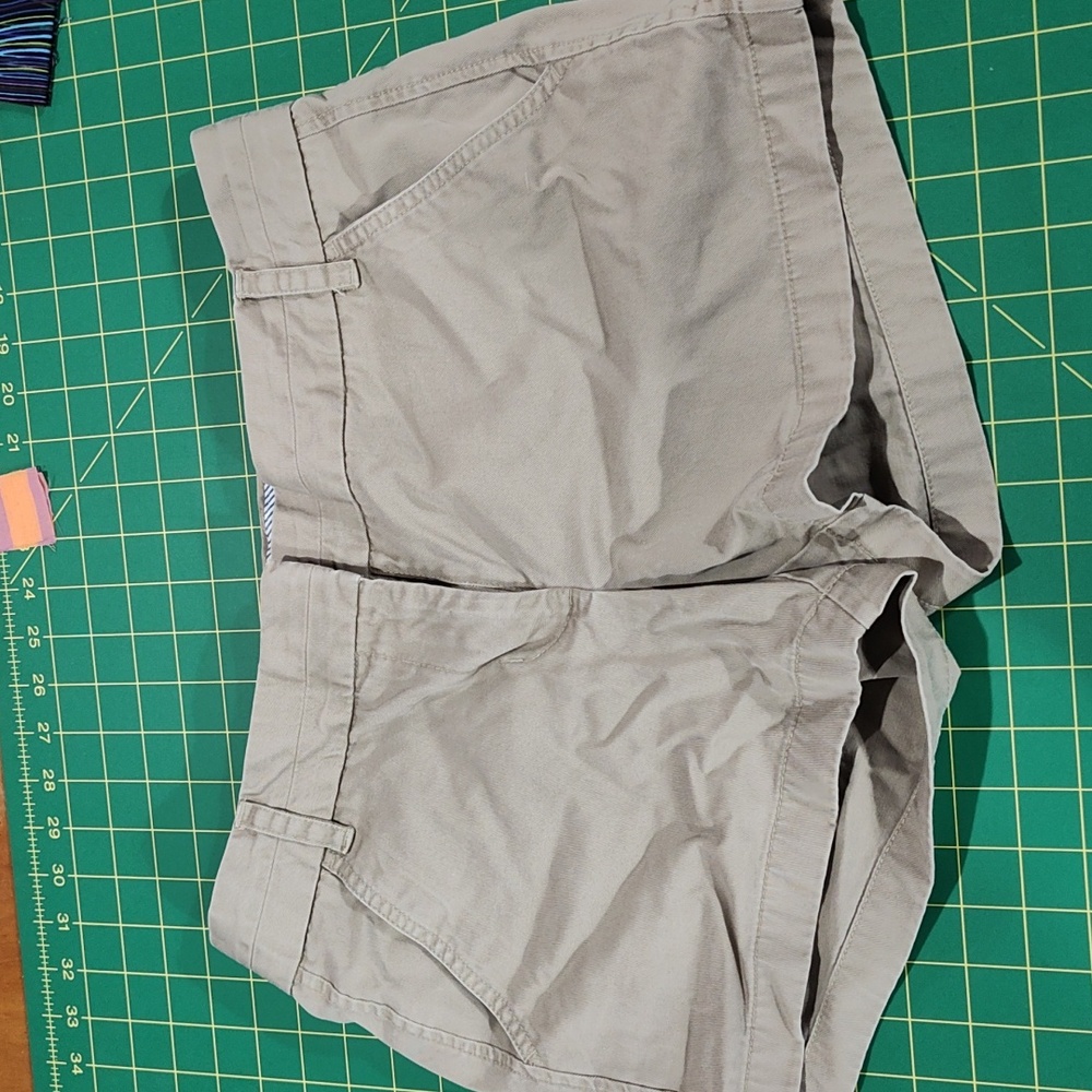 J. Crew, chino tan shorts, size 6, with 3 inch in seam.